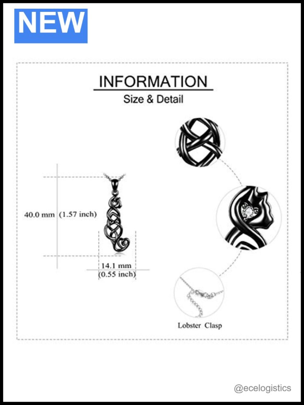 Sterling Silver Celtic Knot Cat Necklace Pendant Jewelry - Picture 2 of 6